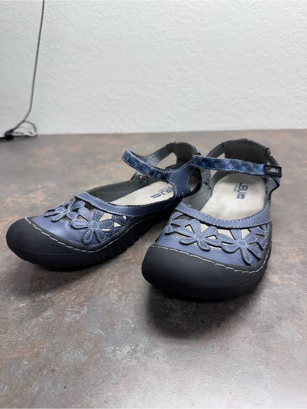 JBU Navy Blue Floral Cutout Mary Jane Flats